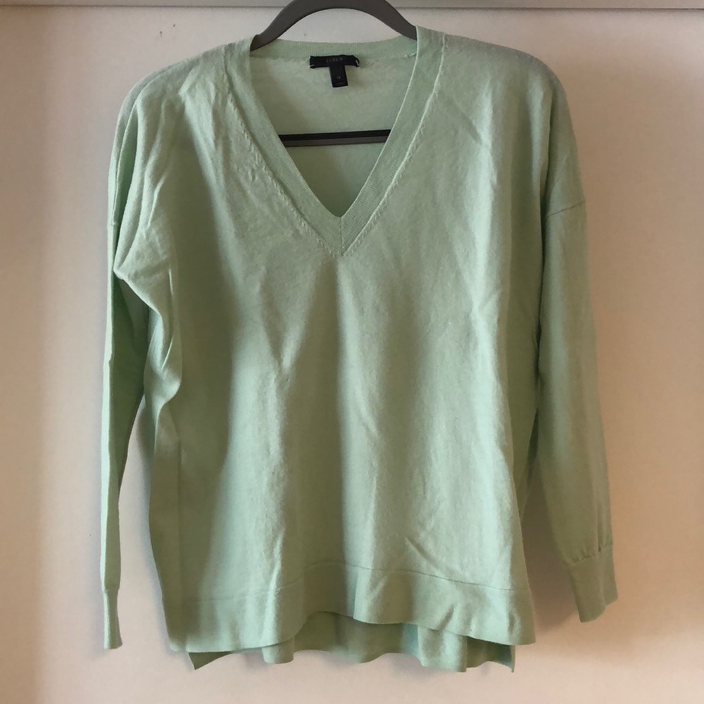 J crew v neck mint green sweater